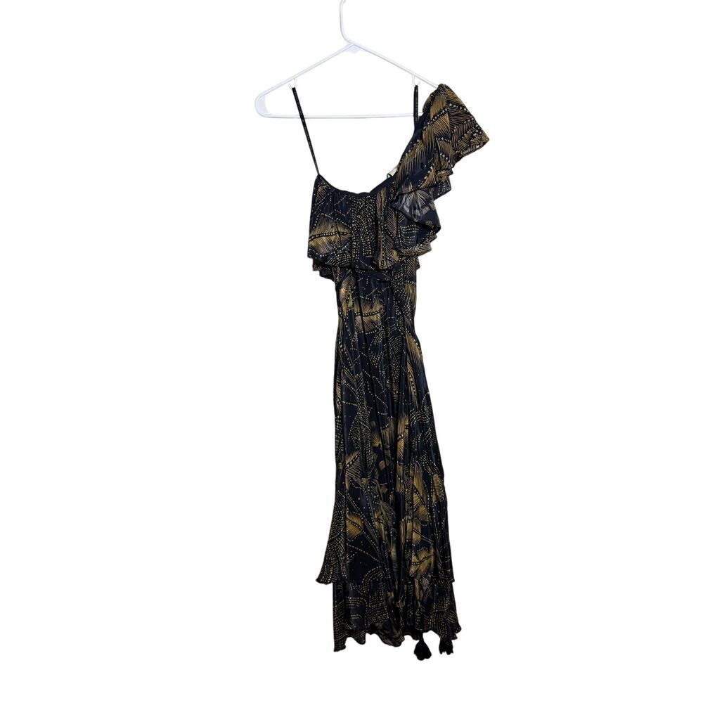 NWT Farm Rio Golden Foliage Black One Shoulder Maxi Dress Sz. XS - Picture 9 of 9